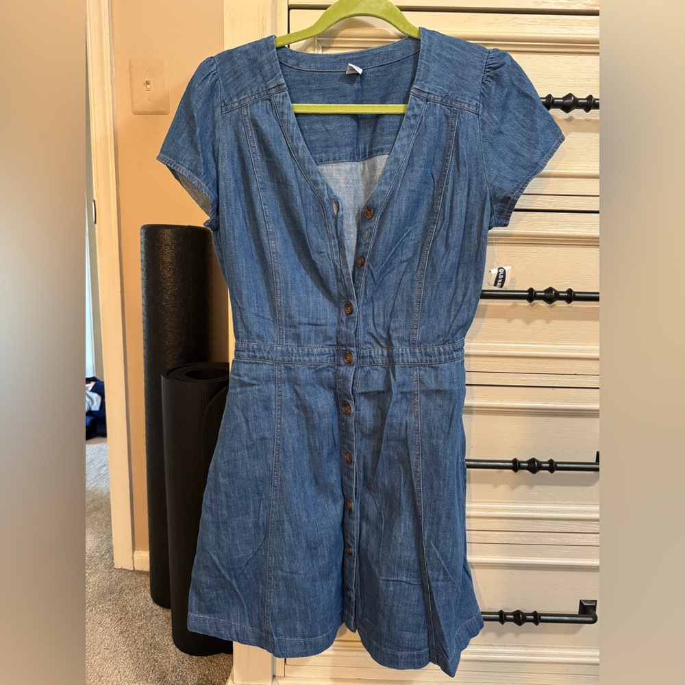 Denim short sleeve dress with pockets